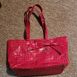 Chic Mickey Mouse Red Croc-Embossed Tote with Bow